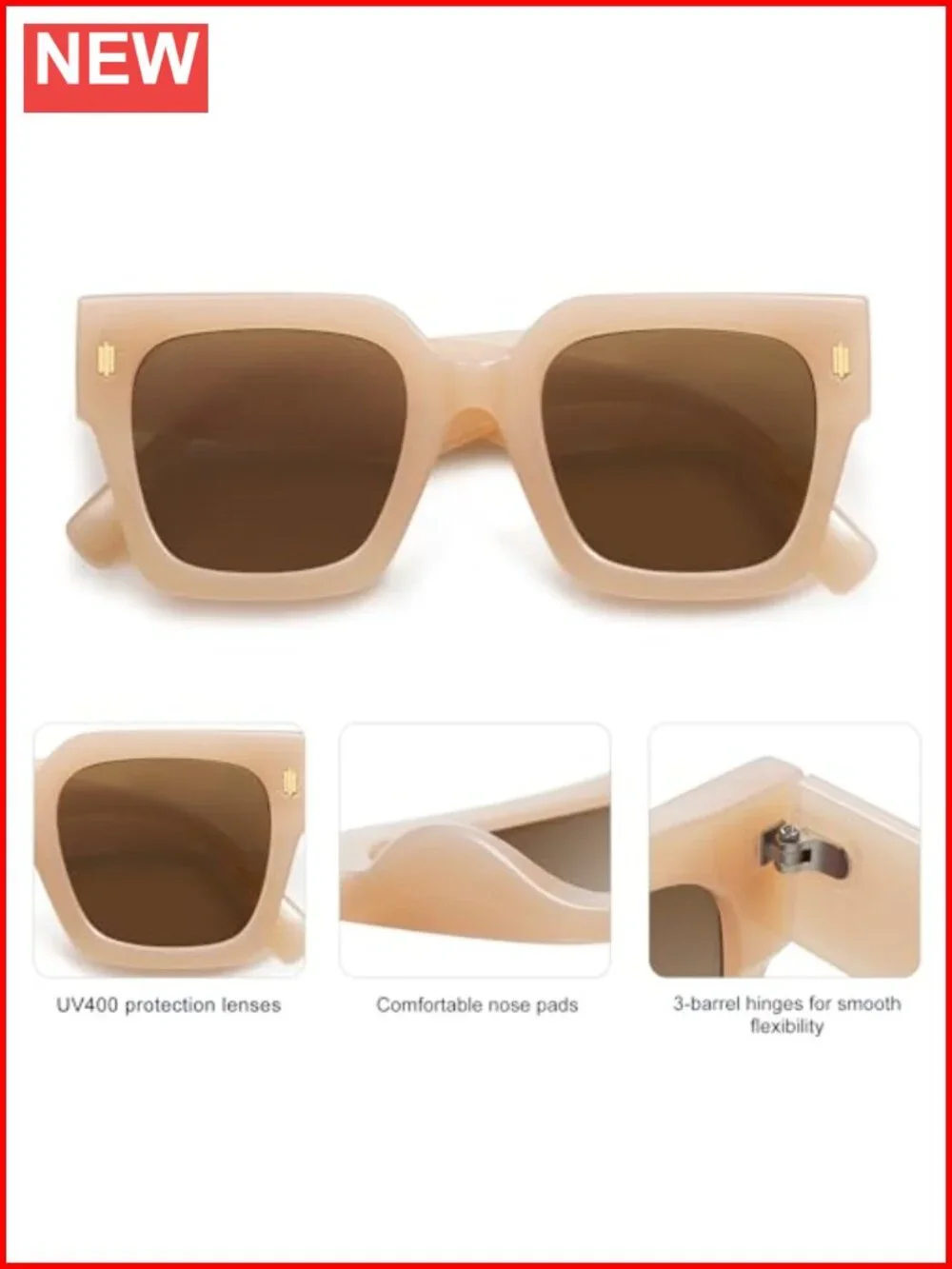 Oversized Square Sunglasses for Women UV400 Protection Retro Shield
